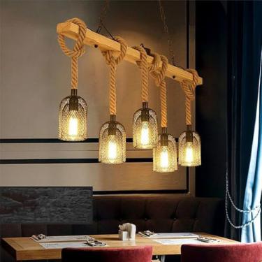 Imagem de Luminária pendente vintage industrial com LED, estilo americano, ideal para sala de estar, restaurante, quarto, casa de campo, loft, loja de roupas, café, bar, casa de família (U 5 lâmpadas)