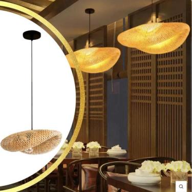 Imagem de Luminária Pendente 40Cm Lustre Teto Bambu Natural Gimpo