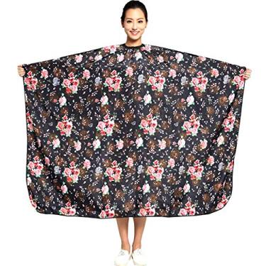 Imagem de Colorfulife – Capas profissionais de cabeleireiro para cabeleireiro com fecho de pressão, flor rosa, à prova d'água, tecido para barbeiro, 139,08 cm x 160 cm (rosa)