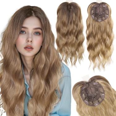 Imagem de CROWN GUIDE Toppers de cabelo para mulheres com cabelo fino de 50,8 cm, 360° 3D de peruca para mulheres encaracolado sintético ondulado com clipe em franja para uso diário (loiro escuro ombre, 50,8 cm