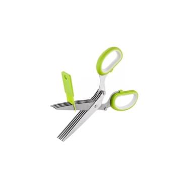 Imagem de Tesoura para Alimentos com 5 Lâminas, Aço Inoxidável e Plástico, 19cm, para Picar Temperos e Ervas, Cabo Ergonômico