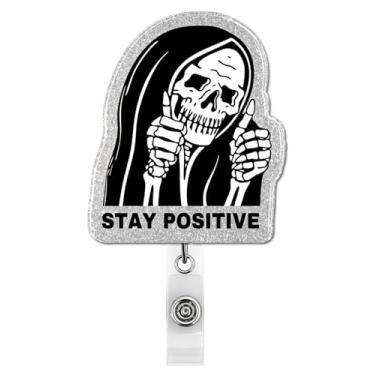 Imagem de Carretel de crachá de esqueleto engraçado, retrátil, suporte de crachá com clipe jacaré para funcionários de escritório, colega de trabalho, assistente social, professor, médico, enfermeira, estudante