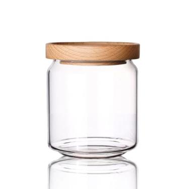 Imagem de Pote de Vidro com Tampa de Madeira Organizador e Armazenamento para Alimentos, Condimentos e Especiarias (500ml)