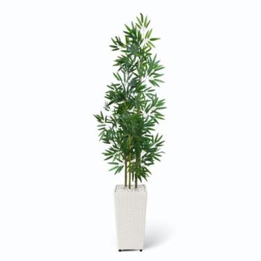 Imagem de Planta Artificial Bambu Mosso 1,65m com Vaso de Polietileno Decorativo – Folhagem Realista(Branco)