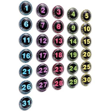 Imagem de Tellegloww Números grandes de calendário magnético de 3,5 cm, presente de Natal, ímãs de calendário de vidro colorido para agendamento, quadro branco magnético, geladeira (multicolorida)