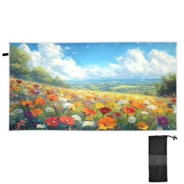 Imagem de ATTX Toalha de praia com pintura a óleo de flores silvestres 76 x 152 cm - Cobertor de microfibra leve de secagem rápida e resistente à areia para piscina, ioga, academia e viagens | Esportes de banho