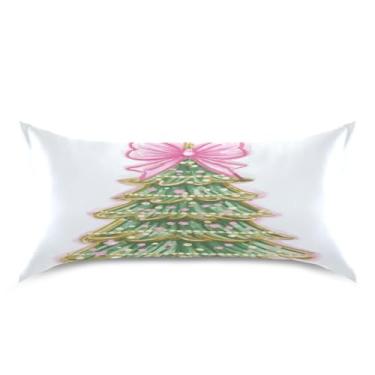 Imagem de ATTX Fronha de almofada de árvore de Natal com laço rosa com fecho de envelope para cabelo e pele, macia, respirável, suave, ambos os lados, capa de almofada de seda refrescante (King 50 cm × 101 cm