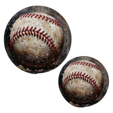 Imagem de Blueangle 2 peças de suporte de panela retrô de beisebol - conjunto de pegadores de panela de tecido redondo - almofadas quentes trançadas de algodão - porta-copos - tapetes de mesa para cozinhar e