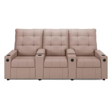Imagem de Poltrona Reclinável Para Cinema Parma 3 Lugares Baú Usb Veludo Fh1 - D'rossi Cor Rose