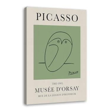 Imagem de Impressão em tela verde sálvia Pablo Picasso animais esboço arte de parede gato cão pássaro cavalo impressão em tela abstrata linha desenho pôsteres para quarto casa escritório decoração (SKU9,16x24