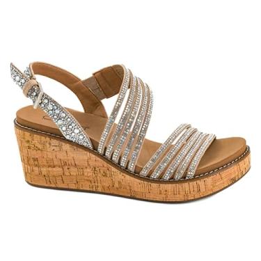 Imagem de Corkys Footwear Sobre Last Night Wedge – Com um salto de 6,3 cm, uma palmilha acolchoada de EVA para uso o dia todo, um cabedal com tiras e uma sola envolta em cortiça, Strass, 40