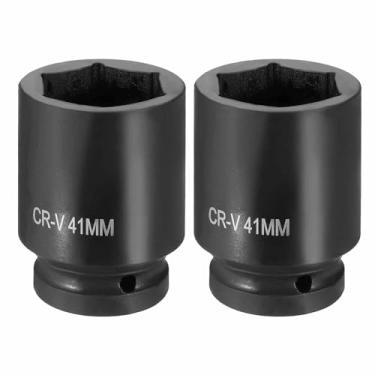Imagem de HARFINGTON 2 soquetes de impacto de 6 pontos 2,5 cm soquete métrico de 41 mm CR-V soquete sextavado de eixo de aço para reparo de porcas de eixo de máquina, preto
