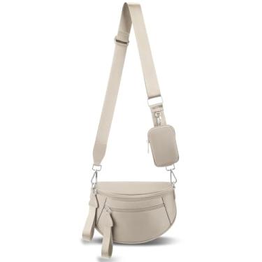 Imagem de MIVELOYA Bolsa transversal quadriculada para mulheres, pochete espaçosa quadriculada de nylon com bolsa de moedas RFID para uso diário e viagens, Bege, Large, Casual