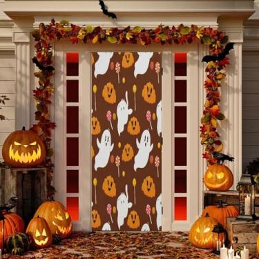 Imagem de Wassud Decoração de capa de porta Candy with Boo-boos banner interno externo decoração de casa de varanda grande decoração de porta da frente 96 x 98 polegadas