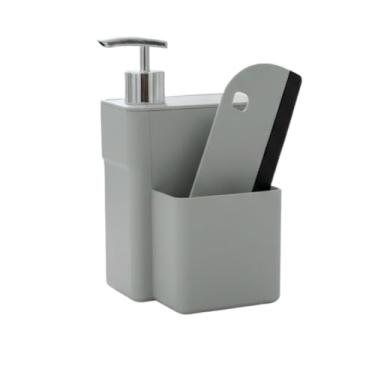 Imagem de Dispenser Detergente de Cozinha 2 em 1 com Porta Esponja e Rodo – Suporte Luxo para Pia, Sabão Líquido 750ml(DISPENSER + RODINHO CINZA)