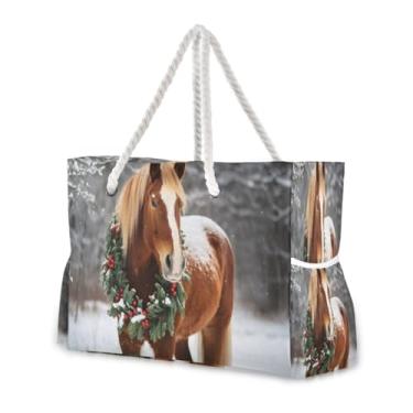 Imagem de Wassud Bolsa de praia feminina grande com coroa de cavalo com grinalda, impermeável, à prova de areia, bolsa de viagem com zíper e bolso para piscina, academia, acampamento