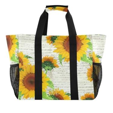 Imagem de Wassud Sacolas reutilizáveis de mercearia girassóis grande bolsa organizadora de lona impermeável para praia, piquenique, lavanderia, viagem