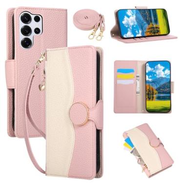 Imagem de Capa de celular transversal com zíper e alça de pulso para Samsung S25 Edge, S24 Ultra, S21 FE, S23, S22 Plus e Note 20, com compartimento para cartões, rosa, compatível com Galaxy S23 FE.