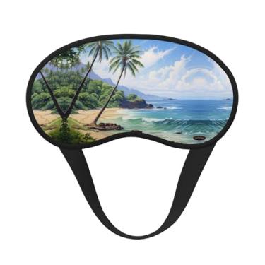 Imagem de Máscara de dormir com estampa de praia havaiana com palmeiras blackout máscara para os olhos com luz macia para dormir meditação, viagem, ioga