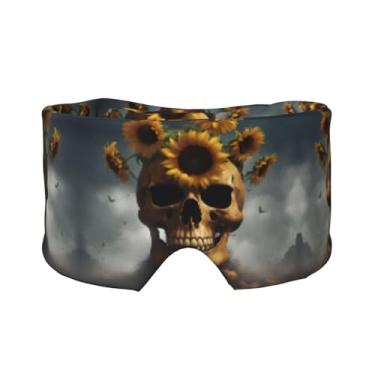 Imagem de Máscara de girassol com estampa de caveira de Halloween para dormir para olhos e orelhas, respirável, ajustável, blecaute, venda, confortável