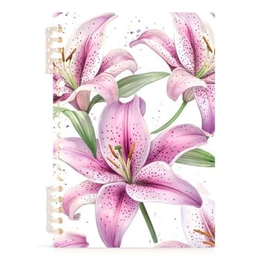 Imagem de Burbuja Caderno Pink Lilies, papel pautado universitário A5 com 60 folhas, fichário para escritório, 1 pacote