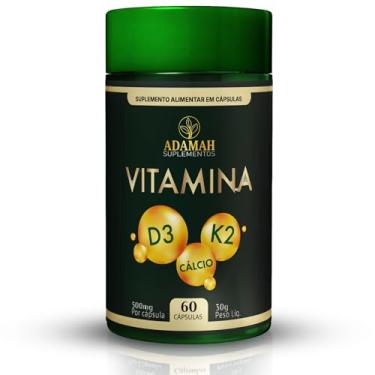 Imagem de Vitamina D3 + K2 MK7 + Cálcio Adamah - D3 2000 UI + K2 Menaquinona + Cálcio 800mg - Suplemento para Saúde Óssea e Imunidade - 60 Cápsulas