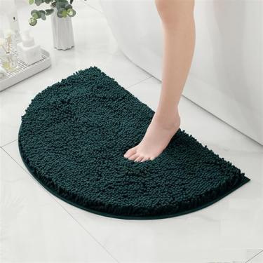 Imagem de Reyox Tapete de banheiro de chenille meio círculo, tapete de banho antiderrapante absorvente de água, tapetes de banho laváveis para banheiro, banheira, preto, verde, 3 x 5 metros