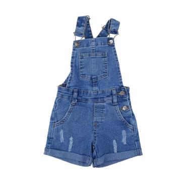 Imagem de Macacão Infantil Feminino Carinhoso Jardineira Jeans Azul-Feminino