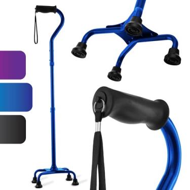 Imagem de HONEYBULL Bengala Quad Para Caminhada, Homens E Mulheres - Ajustável, Leve, Com Base Grande De 4 Pontas, Equilíbrio Estabilidade Extra; Bengalas Idosos, Bastões (Azul)