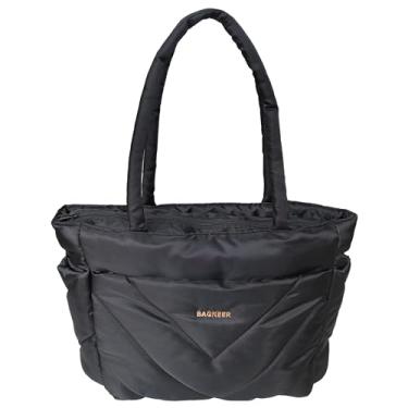 Imagem de BAGNEER Bolsa feminina acolchoada com zíper YKK, bolsa de ombro acolchoada para viagens, trabalho, praia, academia, loja, Preto, Standard Size