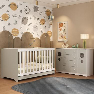 Imagem de Berço Americano 3 Em 1 Com Cômoda 2 Portas 4 Gavetas Sonho Multimóveis MP4713 Branco-off White