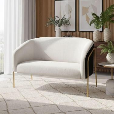 Imagem de Sofá Namoradeira Stella Industrial Alta Dourada Sintético Pu Preto Linho D03 - D'rossi Cor Preto/linho Cinza