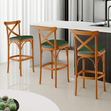 Imagem de Banqueta Alta Cozinha Bancada Bar Sala De Jantar Estofada ávila L02 Couríssimo Verde Musgo - Lyam