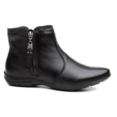 Imagem de Bota Flat Couro Feminina Zíper Embutido Moda Inverno Elegante Resistente Sola Rasteira Confortável-Feminino