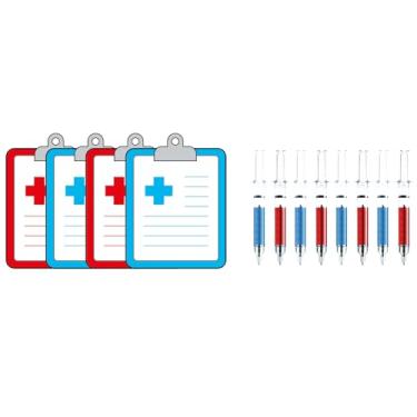 Imagem de JarThenaAMCS 24 conjuntos de artigos de papelaria para agradecimento da enfermeira, vermelho, azul, prancheta médica, blocos de notas adesivas com seringa esferográfica, canetas para escrever para o
