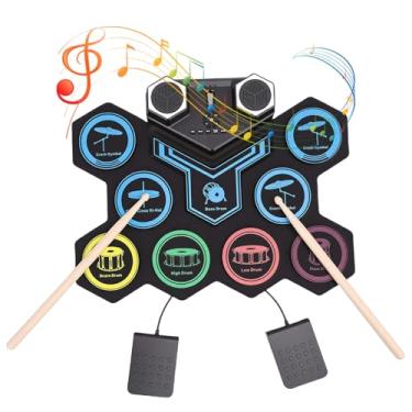 Imagem de Jiawu Conjunto de Bateria Eletrônica, Bloco de Prática Integrado Em Alto-falantes Duplos, Bateria Portátil Com Pedais e Baquetas, Instrumento Recarregável para Iniciantes, Crianças