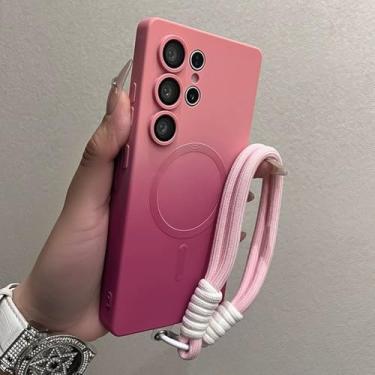 Imagem de Capa de silicone líquido macio com corrente para Samsung Galaxy S25, S24, S23, S22, S21 Ultra, S25 Plus, cor gradiente, roxa, para Samsung S22