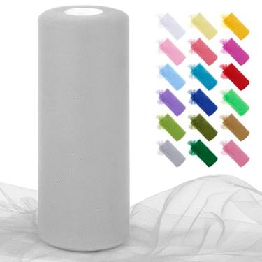 Imagem de JeogYong Rolos de tecido de tule cinza claro 30,5 cm por 100 metros tecido de malha de poliéster fita de tule para saias tutu, embrulho de presente, decoração de aniversário/festa/casamento