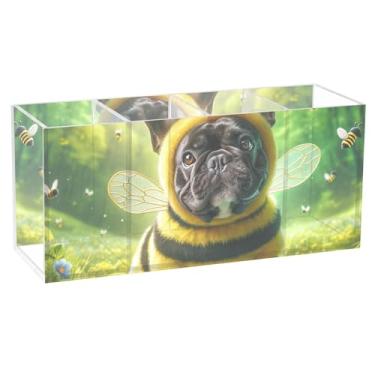 Imagem de TSENQUE Porta-lápis personalizado floral animal para mesa, bonito buldogue fofo, abelha, marcador floral, suporte artístico, suporte de papelaria, copos de lápis