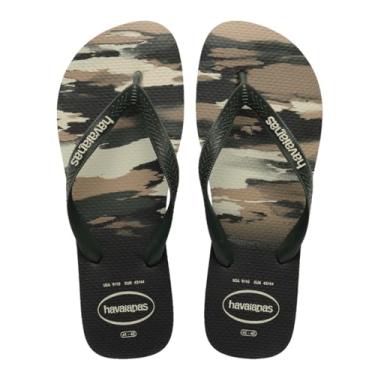 Imagem de Havaianas Top Camu Chinelo Masculino, Estampa Camuflada, Resistente à Água, Estilo Militar Streetwear (Preto/Verde Olive, BR, Adulto, Numérico, 39)
