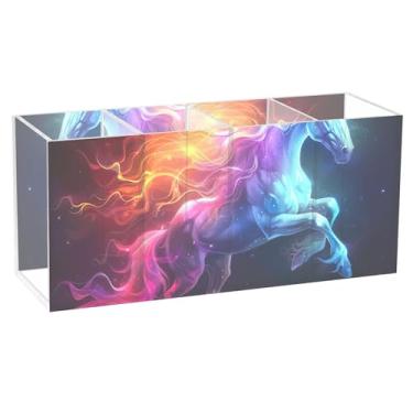 Imagem de TSENQUE Porta-canetas de mesa de unicórnio colorido com cavalo arco-íris e desenho animado de acrílico para lápis