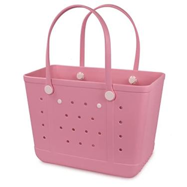 Imagem de Dvopfa Bolsa de praia, bolsa de borracha, impermeável, à prova de areia, lavável para barco, piscina, esportes, academia, praia, viagens, Rosa - grande, Large, Praia para atividades ao ar livre