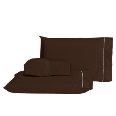 Imagem de Jogo De Lençol Casal Padrão 3 Peças Laura 400 Fios 100% Poliéster - Marrom