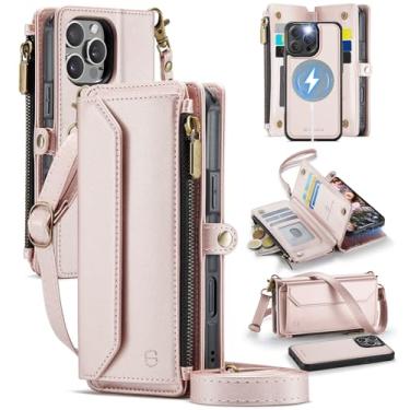 Imagem de Strapurs Capa carteira removível para iPhone 13 Pro Max compatível com Magsafe, suporte de 9 cartões com bloqueio de RFID, alça de zíper, capa magnética de couro PU para iPhone 13 Pro Max de 6,7