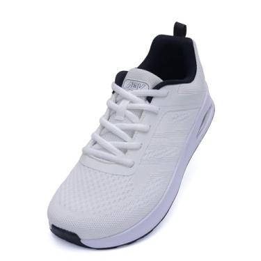 Imagem de ZF ZEFUHER Tênis feminino de caminhada com bico largo, suporte de arco, fascite plantar, tênis de corrida para ficar em pé o dia todo, Branco/preto, 9.5 Wide