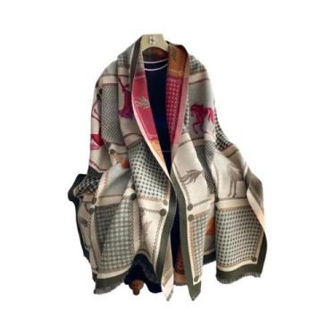Imagem de Pashmina Feminina De Imitação De Cashmere Macia E Quente Com Estampa E