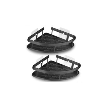 Imagem de Kit Suporte Porta Shampoo de Canto para Banheiro, Cantoneira Organizadora Premium, Instalação Sem Furo, Aço + Polipropileno – Cor Preta