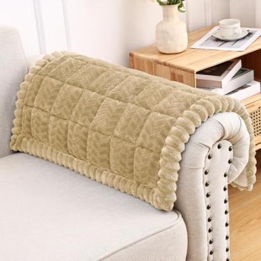 Imagem de Smiry Capas antiderrapantes para apoio de braço de sofá para cães, capas felpudas para sofá e animais de estimação, capas macias laváveis para poltronas reclináveis (cáqui, 70 x 70 cm)