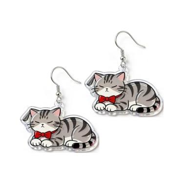 Imagem de OSCCI Adoráveis brincos em forma de gato – design animal acrílico com ganchos de liga durável, brincos hipoalergênicos modernos para mulheres e amantes de animais de estimação, Acrílico, Sem pedra