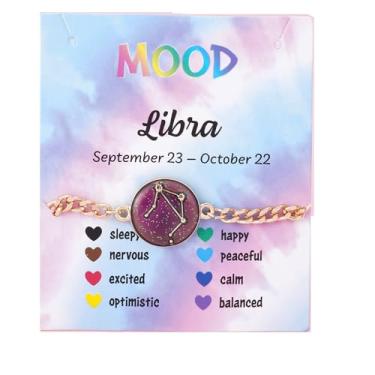 Imagem de COLORFUL BLING Pulseiras do zodíaco para mulheres e homens, 12 constelações, signo que muda de cor, pulseira com pingente de emoção e sensação de temperatura, joia de horóscopo, presente de